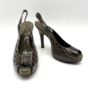 BCBG Max Olive Croc Embossed Patent Leather Slingback Peep Toe 4.5" Heels 6.5B